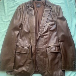HUGO BOSS Brown Leather Jacket Coat Blazer